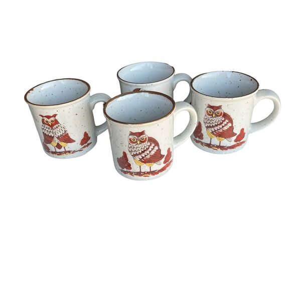 Unbranded Other - Vintage owl mugs tea coffee set of 4 speckled
